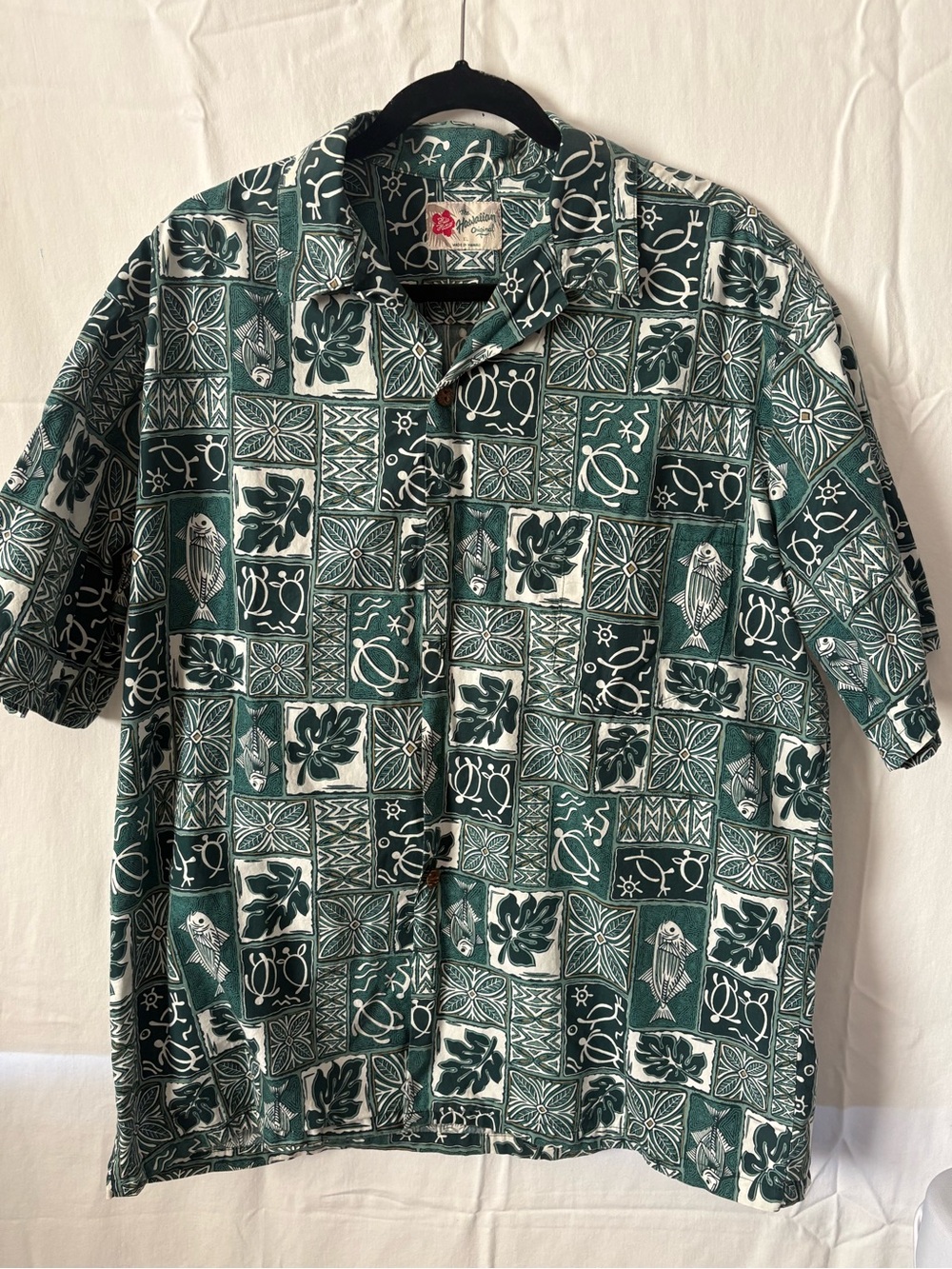 Hilo Hattie Teal and White Hawaiian Button-Front Camp Shirt